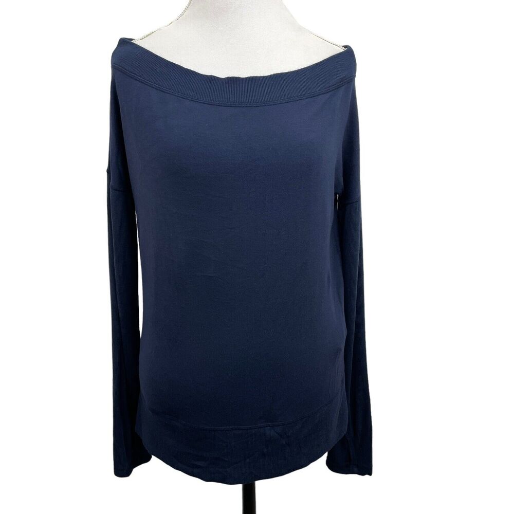 Athleta Studio Barre Sweatshirt Small 777919 Navy Blue Off Shoulder Long Sleeve